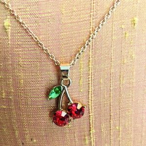 Cherries Necklace Gold Tone 18"